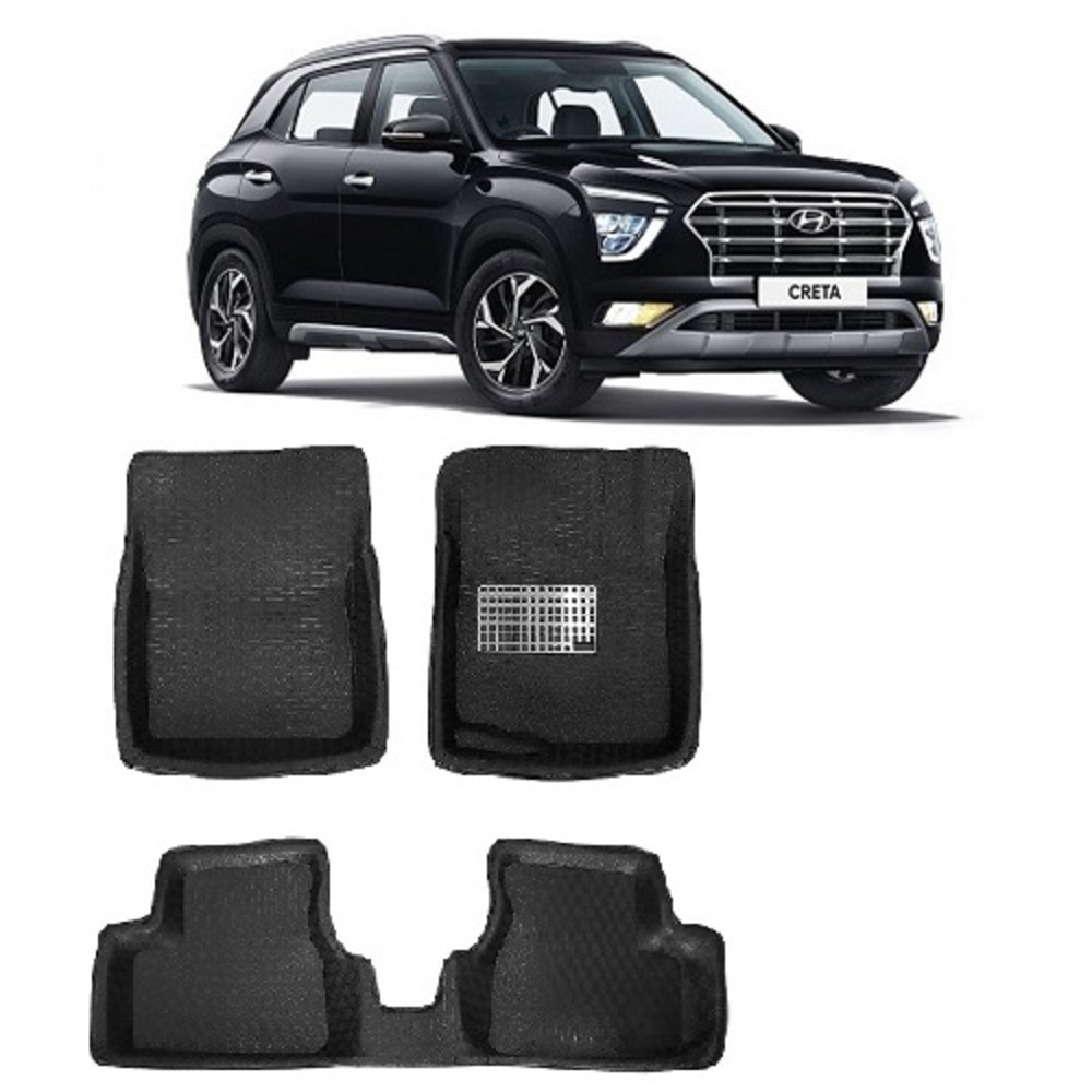 4.5D Car Floor Foot Tray Mats for Creta New  - Black